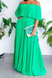 namcoverse Solid Color Off Shoulder Elegant Pleated Swing Maxi Dress