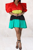 namcoverse Color Block Cute Tiered Ruffle Mini Dress