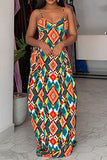 namcoverse Colorful Geometric Print Feminine Swing Maxi Dress