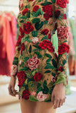 namcoverse Oriental Rose Embroidery Mini Dress