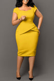 namcoverse Solid Color Commuting Peplum Midi Dress