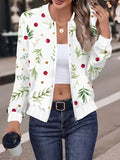 Women's Long Sleeve Elegant Christmas Print Zip-Up Jacket for Spring, Fall, and Winter Seasons - Casual Coat