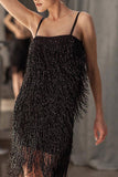 namcoverse Solid Color Glamorous Tassels Mini Dress