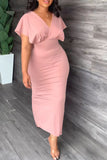 namcoverse Solid Color Feminine High Split Midi Dress