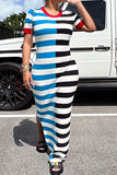 namcoverse Color Block Striped Casual Side Split Maxi Dress