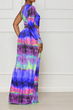 namcoverse Tie Dye Colorful Ruffle Asymmetric Maxi Dress