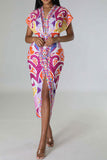 namcoverse Tribal Print Feminine Draped High Split Midi Dress