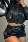 namcoverse Solid Color PU Punk Belted Jacket & Skirt