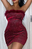 namcoverse Feather Trim Shimmery Bandeau Mini Dress