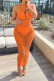 namcoverse Solid Color Casual Fishnet See-Through Maxi Dress Beachwear