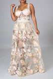 namcoverse Floral Embroidery Glamorous See-Through Maxi Dress