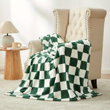 1pc Cozy Bliss Green Checkered Blanket Super Soft Warm Fleece Blanket Checkerboard Grid Plush Blanket For Couch Bed