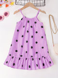 Girls Whimsical Polka Dot Dress - Delicate Spaghetti Strap, Sleeveless, Flirty Ruffle Hem, Halter Neckline - Perfect for Party Occasions, Ideal for Beach and Summer Fun