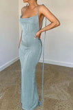 namcoverse Solid Color Elegant Tie Strap Backless Maxi Dress