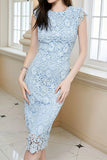 namcoverse Solid Color Lace Classic Round Neck Midi Dress