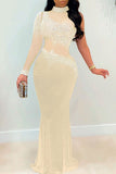 namcoverse Rhinestone Mesh Patchwork Striking Maxi Dress