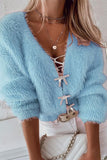 namcoverse Rhinestone Bow Decor Chic Solid Color Cardigan