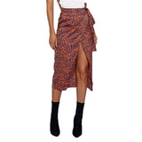 namcoverse Summer Fall Women Leopard Wrapped Skirts Fashion High Waist Ruffle Split Sexy Slim Long Skirt Ladies Beach Casual Clothes Female