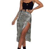 namcoverse Summer Fall Women Leopard Wrapped Skirts Fashion High Waist Ruffle Split Sexy Slim Long Skirt Ladies Beach Casual Clothes Female