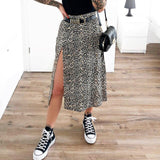 namcoverse Summer Fall Women Leopard Wrapped Skirts Fashion High Waist Ruffle Split Sexy Slim Long Skirt Ladies Beach Casual Clothes Female