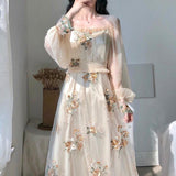 namcoverse Transparent Floral and Leaf Design Long Sleeved Dress