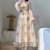 namcoverse Transparent Floral and Leaf Design Long Sleeved Dress