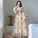 namcoverse Transparent Floral and Leaf Design Long Sleeved Dress