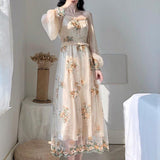 namcoverse Transparent Floral and Leaf Design Long Sleeved Dress