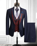 New Mens Suits 3 Pcs Printed Wedding Tuxedos Slim Fit Designer Groom Groomsmen Suit Mens Formal Wear