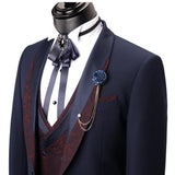 New Mens Suits 3 Pcs Printed Wedding Tuxedos Slim Fit Designer Groom Groomsmen Suit Mens Formal Wear