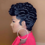 Short Curly Bob Pixie Cut Full Machine Made No Lace Human Hair Wigs With Bangs For Black Women Remy Brazilian Wig