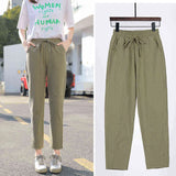 Womens Spring Summer Pants Cotton Linen Solid Elastic waist Harem Trousers Soft thin Female ladys trousers S-XXL 211112