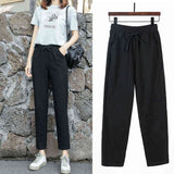 Womens Spring Summer Pants Cotton Linen Solid Elastic waist Harem Trousers Soft thin Female ladys trousers S-XXL 211112