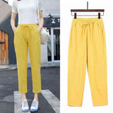 Womens Spring Summer Pants Cotton Linen Solid Elastic waist Harem Trousers Soft thin Female ladys trousers S-XXL 211112