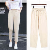 Womens Spring Summer Pants Cotton Linen Solid Elastic waist Harem Trousers Soft thin Female ladys trousers S-XXL 211112