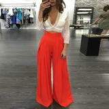 Women Pants Summer Fashion Solid Wide Leg High Waist Loose Fold Casual Long Chiffon Pantsskirt Multicolors Ladies Trousers Culottes Bottoms