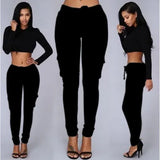 Spring Lace Up Waist Casual Women Pants Solid Pencil Pants Multi-Pockets Plus Size Straight Slim Fit Trousers