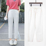 Womens Spring Summer Pants Cotton Linen Solid Elastic waist Harem Trousers Soft thin Female ladys trousers S-XXL 211112