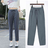 Womens Spring Summer Pants Cotton Linen Solid Elastic waist Harem Trousers Soft thin Female ladys trousers S-XXL 211112