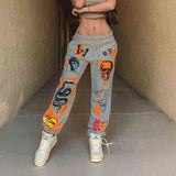 Woman Sweatpants Trousers Harajuku Jogger Cartoon Skull Print Streetwear Urban Sweat Vintage Pants for Women Casual Fashion 211115