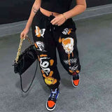 Woman Sweatpants Trousers Harajuku Jogger Cartoon Skull Print Streetwear Urban Sweat Vintage Pants for Women Casual Fashion 211115