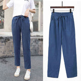 Womens Spring Summer Pants Cotton Linen Solid Elastic waist Harem Trousers Soft thin Female ladys trousers S-XXL 211112