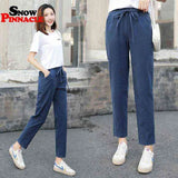 Womens Spring Summer Pants Cotton Linen Solid Elastic waist Harem Trousers Soft thin Female ladys trousers S-XXL 211112