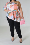 namcoverse Floral Print Urban Asymmetric Belted Blouse