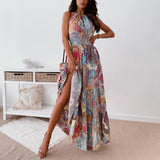 Namcoverse Vintage Bohemian Print Backless Off Shoulder Dress