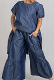 namcoverse Denim On-trend Irregular Top & Ruffle Pant Suit