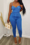 namcoverse Blue Classic Cutout Denim Jumpsuit