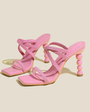 namcoverse Solid Color Cute Gourd Shaped Heel Sandals