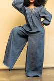 namcoverse O-ring Design Cutout Cool Wide Leg Denim Jumpsuit