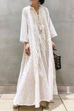 Namcoverse Women Fashion Party Summer Loose Embroidered Lace V Neck Elegant Holiday Maxi Dress